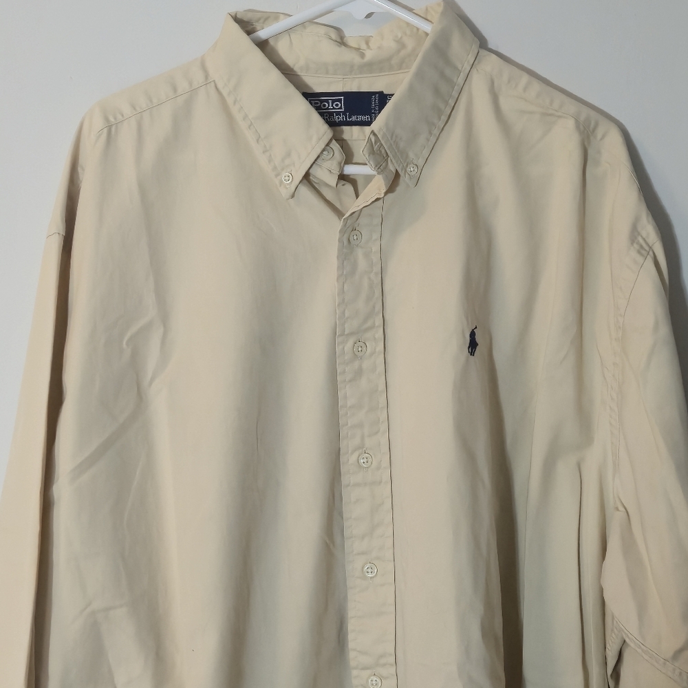 Polo Ralph Lauren XXL Beige Oxford Shirt Made In Canada 90s Vintage - Picture 4 of 12